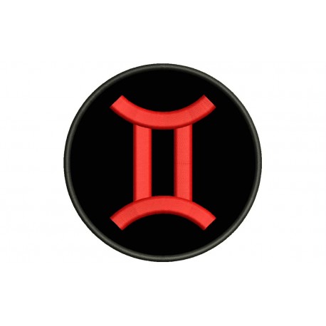 Parche Bordado SIGNO GEMINIS (Bordado ROJO / Fondo NEGRO)