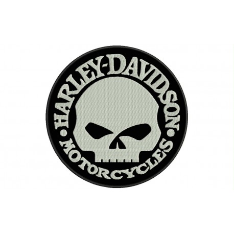 Parche Bordado HARLEY DAVIDSON CALAVERA (Bordado BLANCO / Fondo NEGRO)