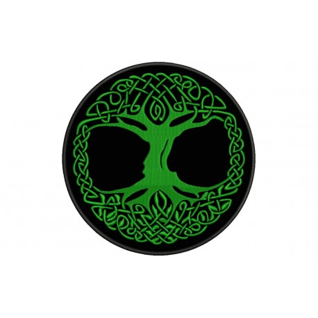 Parche Bordado ARBOL VIDA (Bordado VERDE OSCURO / Fondo NEGRO)