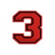 Parche Bordado NUMERO TRES (Bordado ROJO / Fondo NEGRO)