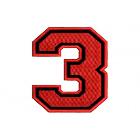 Parche Bordado NUMERO TRES (Bordado ROJO / Fondo NEGRO)