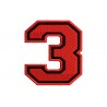 Parche Bordado NUMERO TRES (Bordado ROJO / Fondo NEGRO)