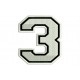 Parche Bordado NUMERO TRES (Bordado BLANCO / Fondo NEGRO)