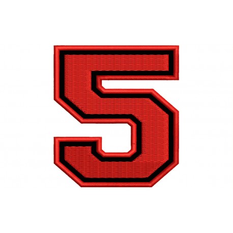 Parche Bordado NUMERO CINCO (Bordado ROJO / Fondo NEGRO)