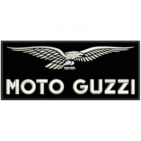 Parche Bordado MOTO GUZZI (Bordado BLANCO / Fondo NEGRO)