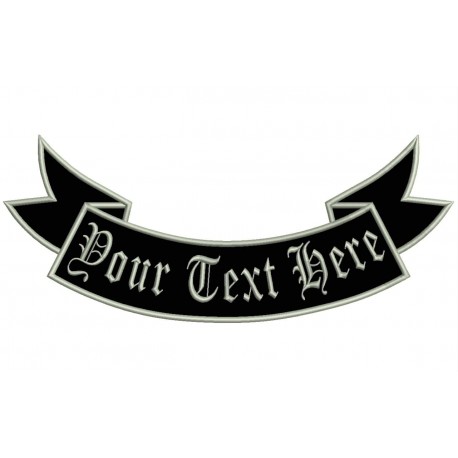 Parche Bordado BANDEROLA NOMBRE-TEXTO (Bordado PLATA / Fondo NEGRO)