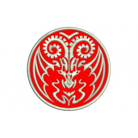 Parche Bordado DRAGON ALADO (Bordado PLATA / Fondo ROJO)