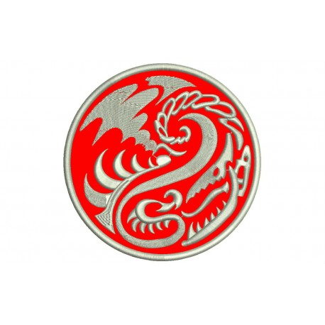 Parche Bordado DRAGON INCREIBLE (Bordado PLATA / Fondo ROJO)