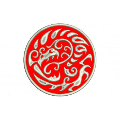 Parche Bordado DRAGON SERPIENTE (Bordado PLATA / Fondo ROJO)