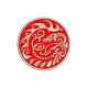 Parche Bordado DRAGON TERRIBLE (Bordado PLATA / Fondo ROJO)