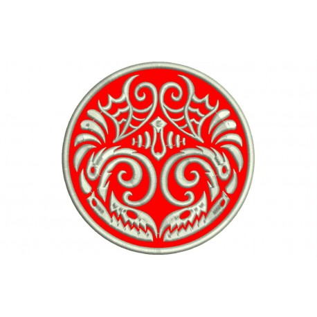 Parche Bordado PAREJA DE DRAGONES (Bordado PLATA / Fondo ROJO)