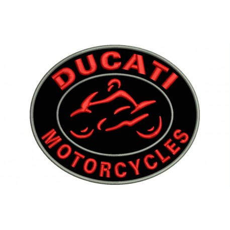 Parche Bordado DUCATI MOTORCYCLES (Bordado ROJO / Fondo NEGRO)