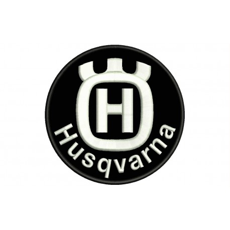 Parche Bordado HUSQVARNA (Bordado BLANCO / Fondo NEGRO)