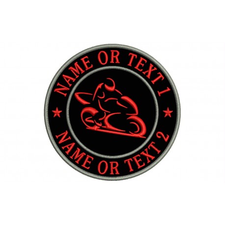 Parche Bordado Personalizable MOTOCICLISMO (Bordado ROJO / Fondo NEGRO)