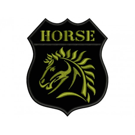 Parche Bordado ESCUDO CABALLO (Bordado VERDE OLIVA / Fondo NEGRO)