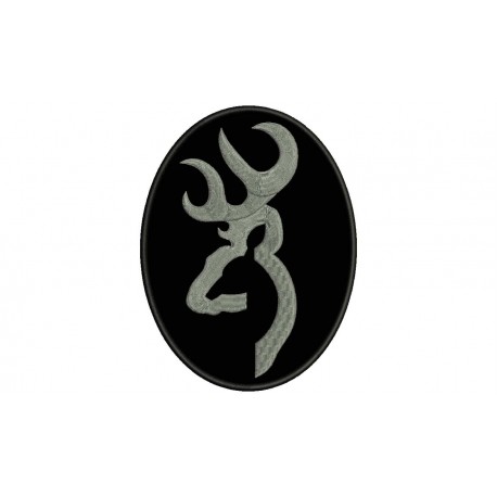 Parche Bordado BROWNING (Bordado GRIS METAL / Fondo NEGRO)