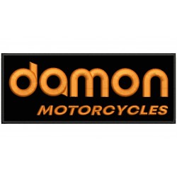 Parche Bordado DAMON MOTORCYCLES (Bordado NARANJA / Fondo NEGRO)