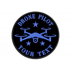 Parche Bordado PILOTO DRON Personalizable (Bordado AZUL METALICO / Fondo NEGRO)