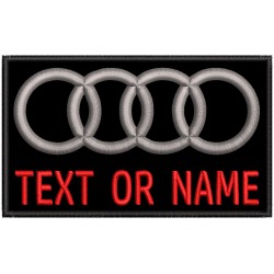Parche Bordado AUDI Personalizable. Fondo NEGRO.