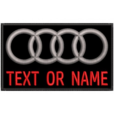 Parche Bordado AUDI Personalizable. Fondo NEGRO.